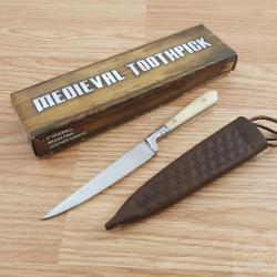 Couteau M&eacute;di&eacute;val Lame Acier Inox Manche Os Etui Cuir