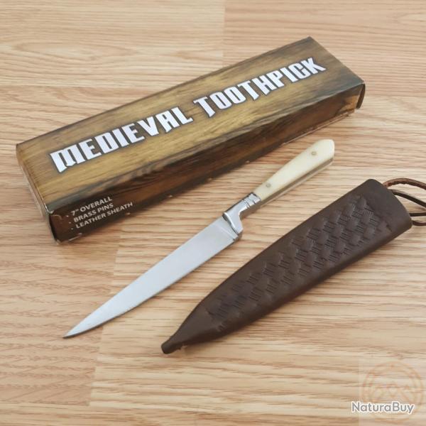 Couteau M�di�val Lame Acier Inox Manche Os Etui Cuir