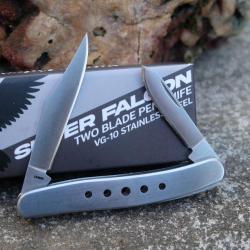 Couteau Silver Falcon 2 Lames Clip Point & Pen Acier VG-10 Manche Acier Slip Joint