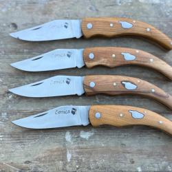 LOT DE 4 Couteaux de poche Corse manche bois d'Olivier avec  Carte  Corse