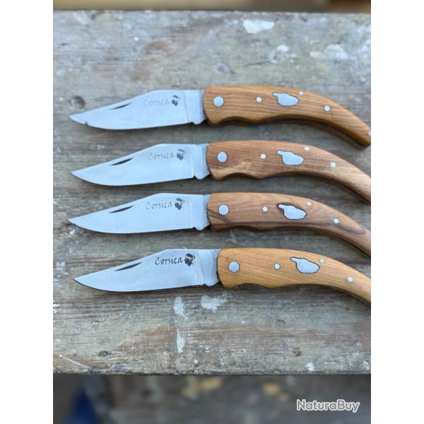 LOT DE 4 Couteaux de poche Corse manche bois d'Olivier avec  Carte  Corse 21