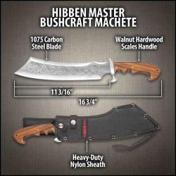 Machette Gil Hibben Master Bushcraft Lame Acier 1075 Carbon Manche Noyer Etui Nylon GH5053