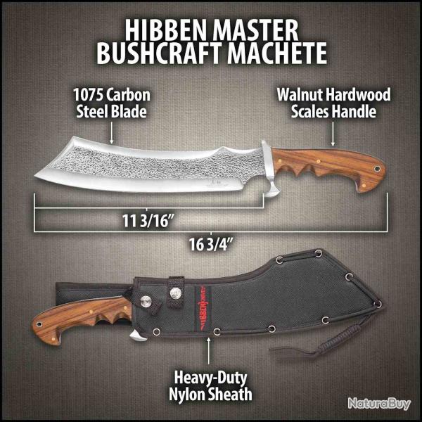 Machette Gil Hibben Master Bushcraft Lame Acier 1075 Carbon Manche Noyer Etui Nylon GH5053