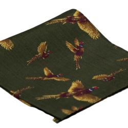 Pochette en soie verte motif faisans