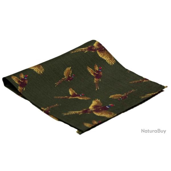 Pochette en soie verte motif faisans