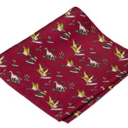 Pochette en soie bordeaux motif canard et chien