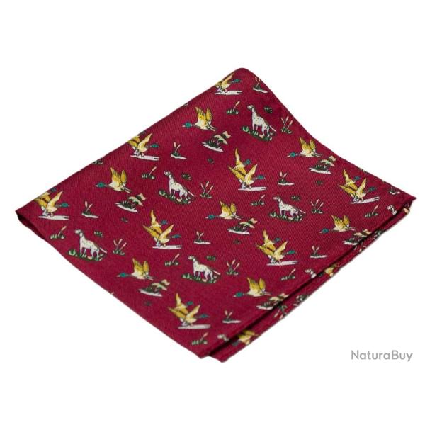 Pochette en soie bordeaux motif canard et chien