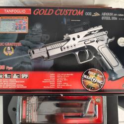 Pistolet IPSC tanfoglio gold custom Eric Grauffel avec chargeur suppl&eacute;mentaire 4.5mm blowback