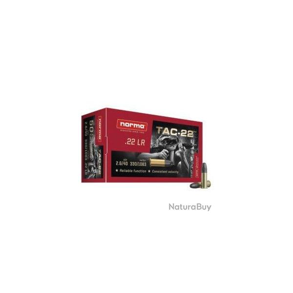 Cartouches NORMA calibre 22lr TAX LRN 2.6g 40gr x50
