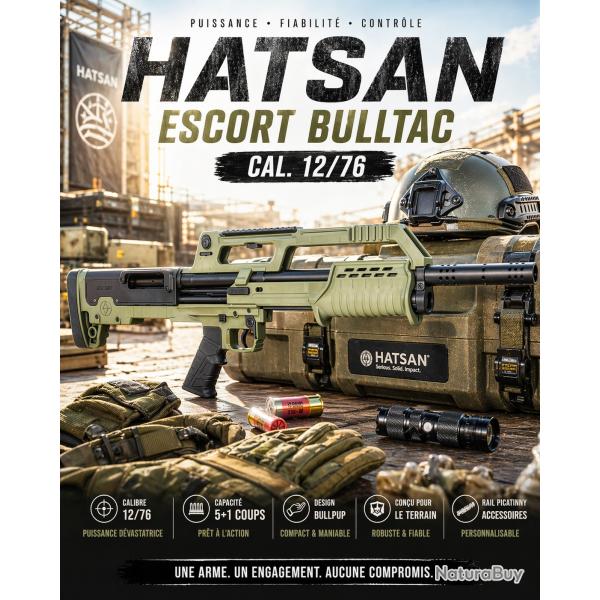 Fusil � pompe Hatsan Escort BullTac Vert OD - Calibre 12/76 canon ray� 61 cm