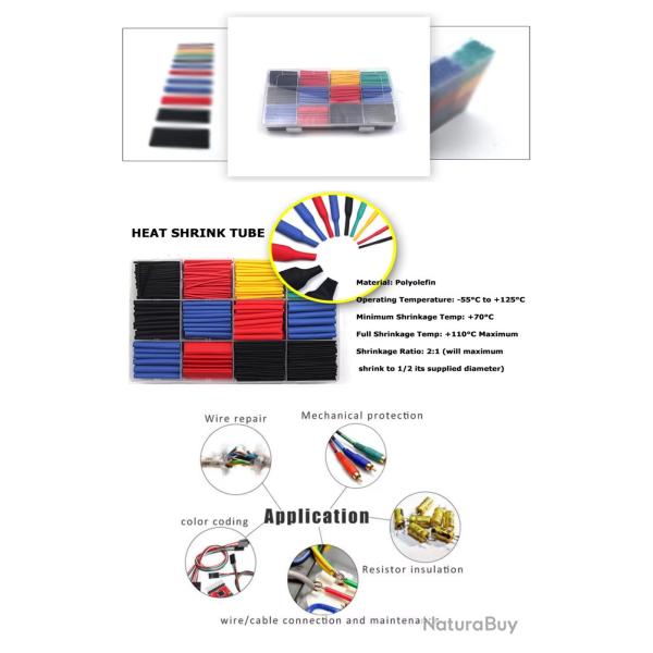 164pcs Kit de tubes thermo r�tractables isolation de c�bles