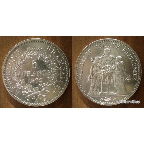 France 5 Francs 1876 Piece Argent Atelier Paris Hercule Franc Hercules