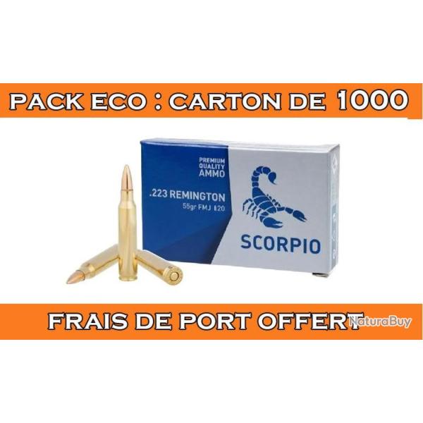 OFFRE ECO - CARTON DE 1000 CARTOUCHES STV CAL.223REM FMJ 55GRS - CATEGORIE B