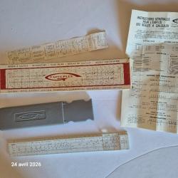 Avant la calculatrice , la r&egrave;gle &agrave; calculs graphoplex,   sa notice , sans pile, &eacute;colo