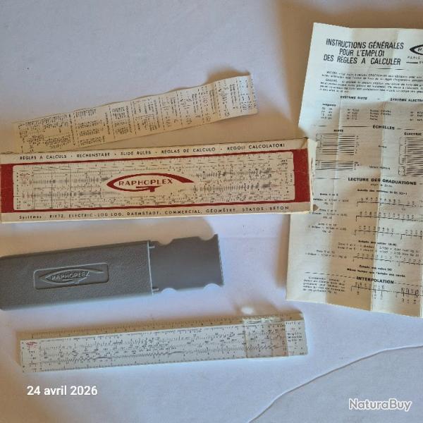 Avant la calculatrice , la r�gle � calculs graphoplex,   sa notice , sans pile, �colo