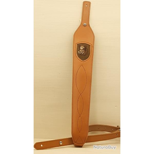 Bretelle Luxe cuir logo Sanglier pour carabine.