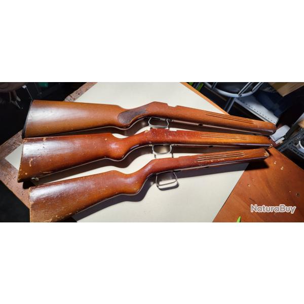 Lot de 3 crosse carabine de jardin manufrance 9 flobert/12mm et 14 mm