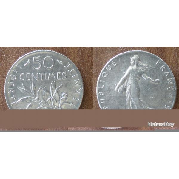 France 50 Centimes 1919 Piece Argent Semeuse Centime