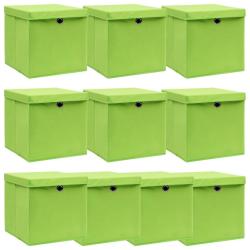 Bo&icirc;tes de rangement avec couvercles 10pcs Vert 32x32x32cm Tissu