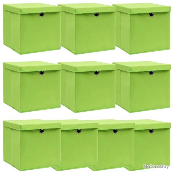 Bo�tes de rangement avec couvercles 10pcs Vert 32x32x32cm Tissu