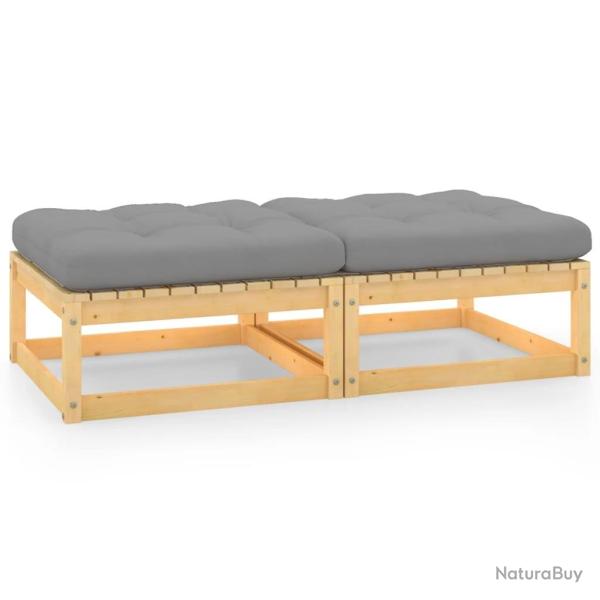 Repose-pieds de jardin avec coussins lot de 2 Pin massif