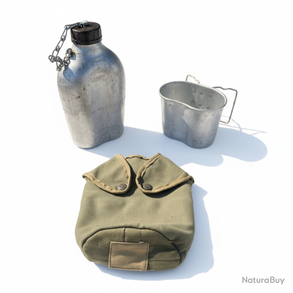 Gourde militaire arm�e fran�aise alu mod�le 52 avec quart