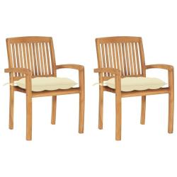 Chaises de jardin lot de 2 et coussins blanc cr&egrave;me Bois de teck