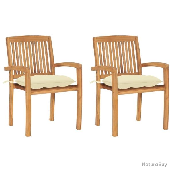 Chaises de jardin lot de 2 et coussins blanc cr�me Bois de teck