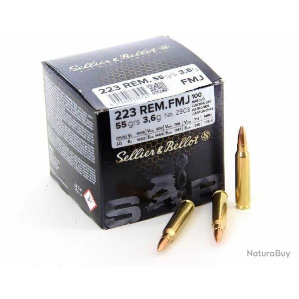 MUNITIONS SELLIER & BELLOT CALIBRE 223 REM FMJ 55gr - 3.6g x1000 (Vrac) 