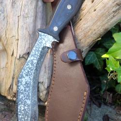 Couteau Kukkri Gurkha N&eacute;pal Bushcraft Lame Acier Carbone 1075 Manche Micarta Etui Nylon Fab Artisan