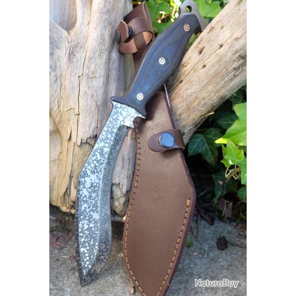 Couteau Kukkri Gurkha N�pal Bushcraft Lame Acier Carbone 1075 Manche Micarta Etui Nylon Fab Artisan