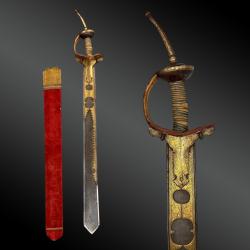 SABRE DROIT DE L'INDE KHANDA AVEC SON FOURREAU Inde, Punjab ou Rajasthan, XIX&egrave;me si&egrave;cle