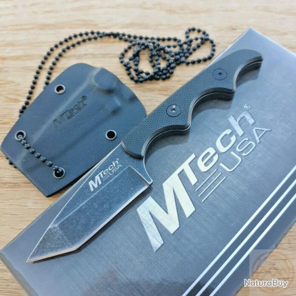 Couteau de Cou MTech Neck Lame Acier Inox Stonewash Manche G-10 Etui Kydex avec chainette