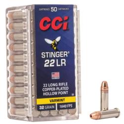 BOITE DE .22LR STINGER HOLLOW POINT 32GR X50 - CCI AMMUNITION NEUF U UNIQUE