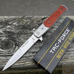 Mafia Milano Couteau Semi-Automatique Tac Force Lame Spear Point Acier Inox Manche Bois Linerlock