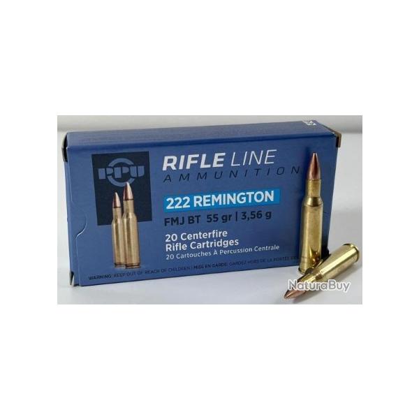 Munitions Partizan PPU Calibre 222 Remington FMJ BT 55GR 3,56G