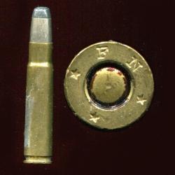 .35 Remington - FN Bruxelles - balle nickel pointe plomb plate - marquage : FN * * *