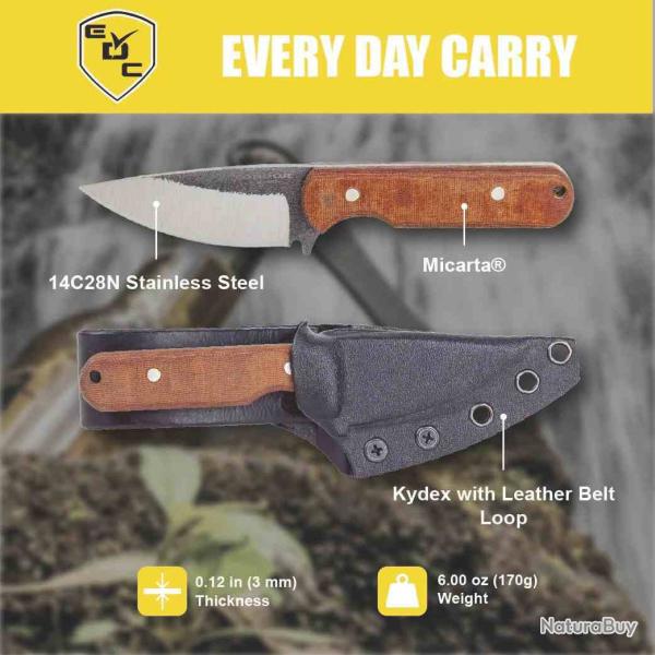 Couteau Condor Itzi Lame Acier Sandvik 14C28N Manche Micarta Brun Etui Kydex Salvador CTK82830SK