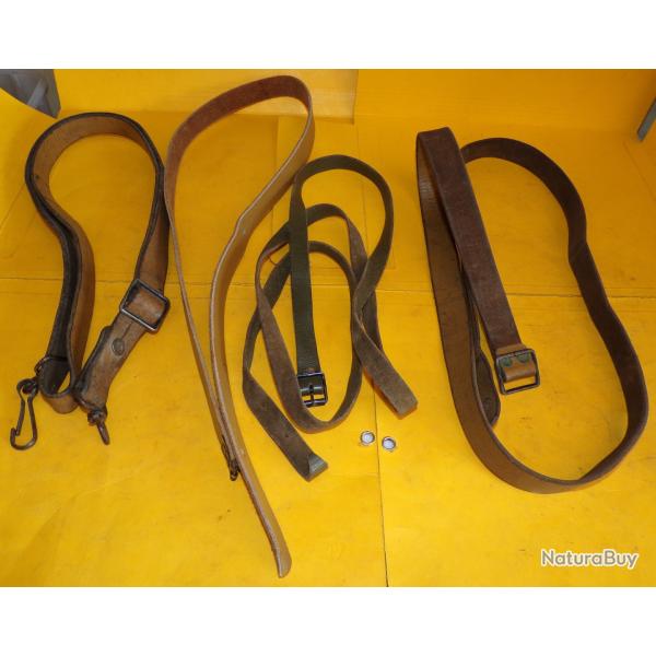 LOT DE 4 SANGLES  EN CUIR TYPE POUR BRETELLE A MAT 49 OU POUR REPARATIONS DIVERSES , LARGEURS ET LON