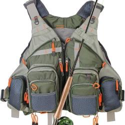 Gilet de P&ecirc;che R&eacute;glable 17 Poches Adapt&eacute; &agrave; Tous Types de P&ecirc;che Taille Unique Truite Mouche