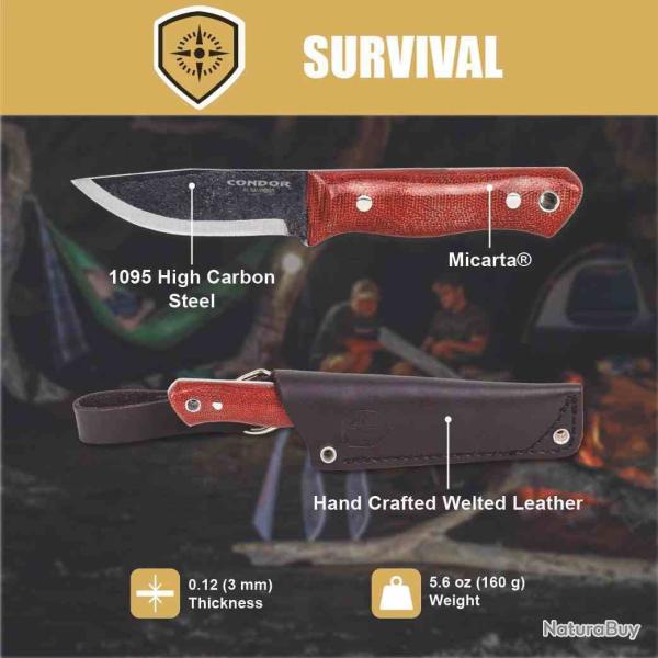 Couteau Condor Mini Firewater Lame Acier Carbone 1095 Manche Micarta Etui Cuir Salvador CTK39813HC -
