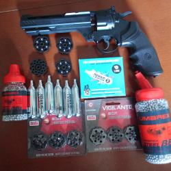 A SAISIR!! Pack Revolver Crosman Vigilante Pr&ecirc;t &agrave; Tirer! (Barillets, Bb's, Sparclettes)!