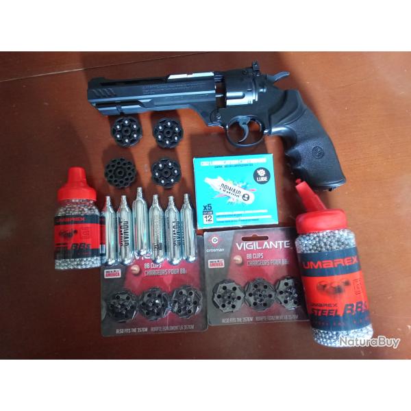 A SAISIR!! Pack Revolver Crosman Vigilante Pr�t � Tirer! (Barillets, Bb's, Sparclettes)!