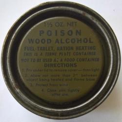 Boite r&eacute;chaud ration WOOD ALCOHOL US WW2