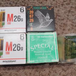 lot de 92 cartouches cal 20 /67 &agrave; BOURRE GRASSE de marque SOLOGNAC TERRES-&-EAUX FRANCE-MUNITIONS