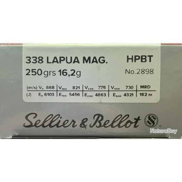 Cartouches Sellier & Bellot calibre 338 LAPUA MAG HPBT 250gr 16.2g x10