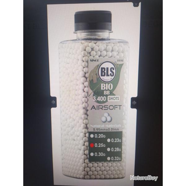 BLS billes airsoft bio pr�cision 6 mm biod�gradable 0.25g 3400 billes