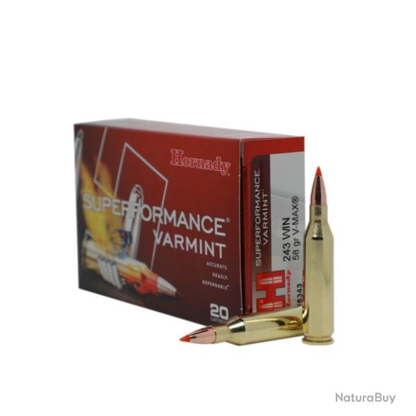 BOITE X20 MUNITIONS HORNADY SUPERFORMANCE VARMINT 243 WIN 58GR V-MAX