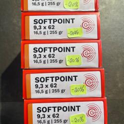 Lot 5 bo&icirc;tes Geco 9.3X62 softpoint 16.5g