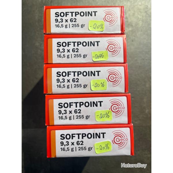 Lot 5 bo�tes Geco 9.3X62 softpoint 16.5g